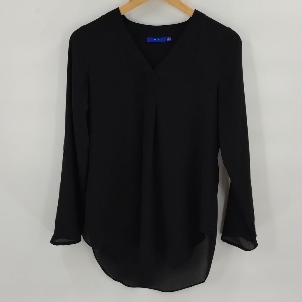 Apt 9 blouse black XS v neck long sleeve semi sheer flowy lightweight Apt. 9